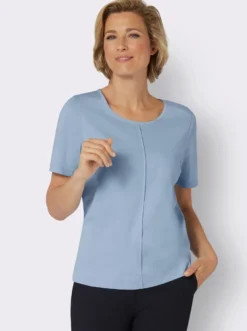 Kurzarmshirt mit Satin-Paspel am Ausschnitt