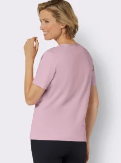 Kurzarmshirt mit Satin-Paspel am Ausschnitt