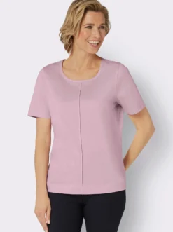 Kurzarmshirt mit Satin-Paspel am Ausschnitt