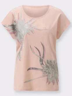 Kurzarmshirt mit silberfarbigem Druck