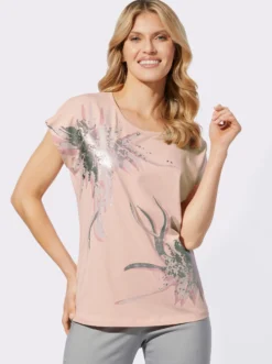 Kurzarmshirt mit silberfarbigem Druck