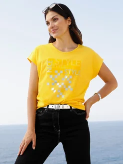 Kurzarmshirt mit silberfarbenen Effekten