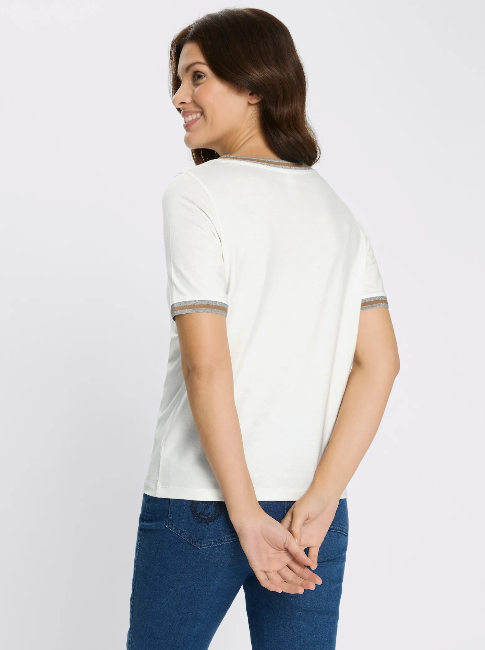 Kurzarmshirt mit silberfarbigem Foliendruck