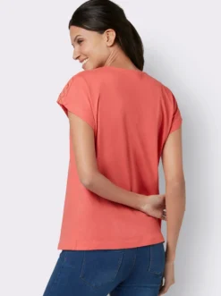 Kurzarmshirt mit Spitze an den Schultern