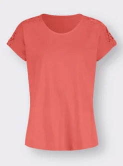Kurzarmshirt mit Spitze an den Schultern