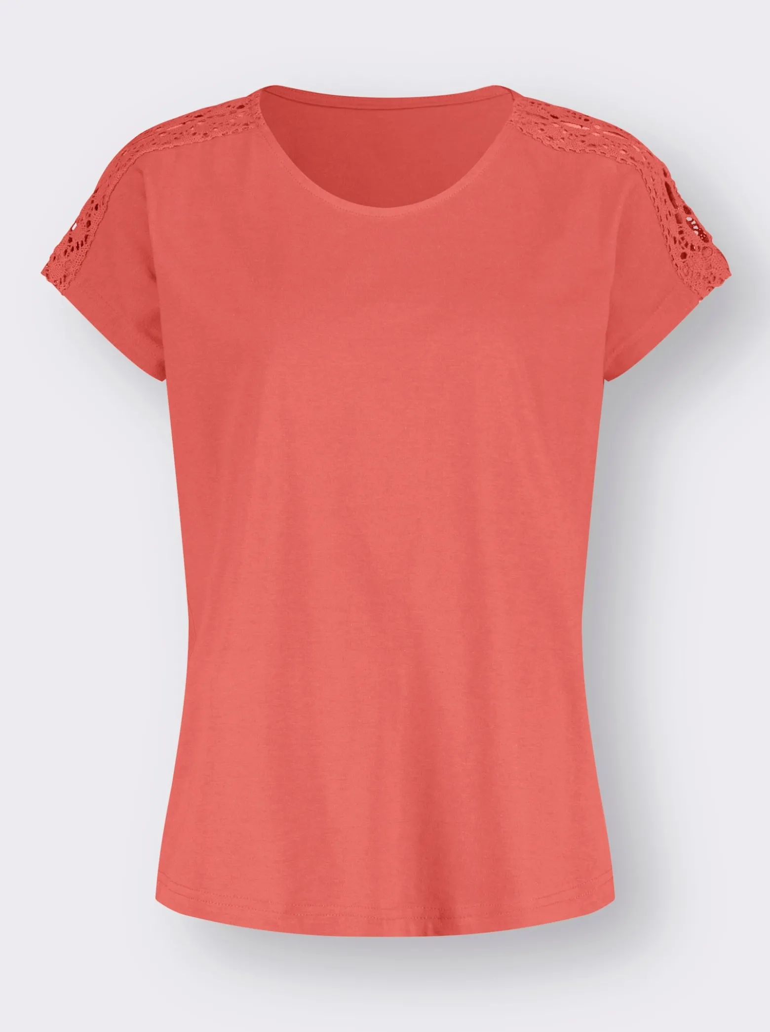 Kurzarmshirt mit Spitze an den Schultern