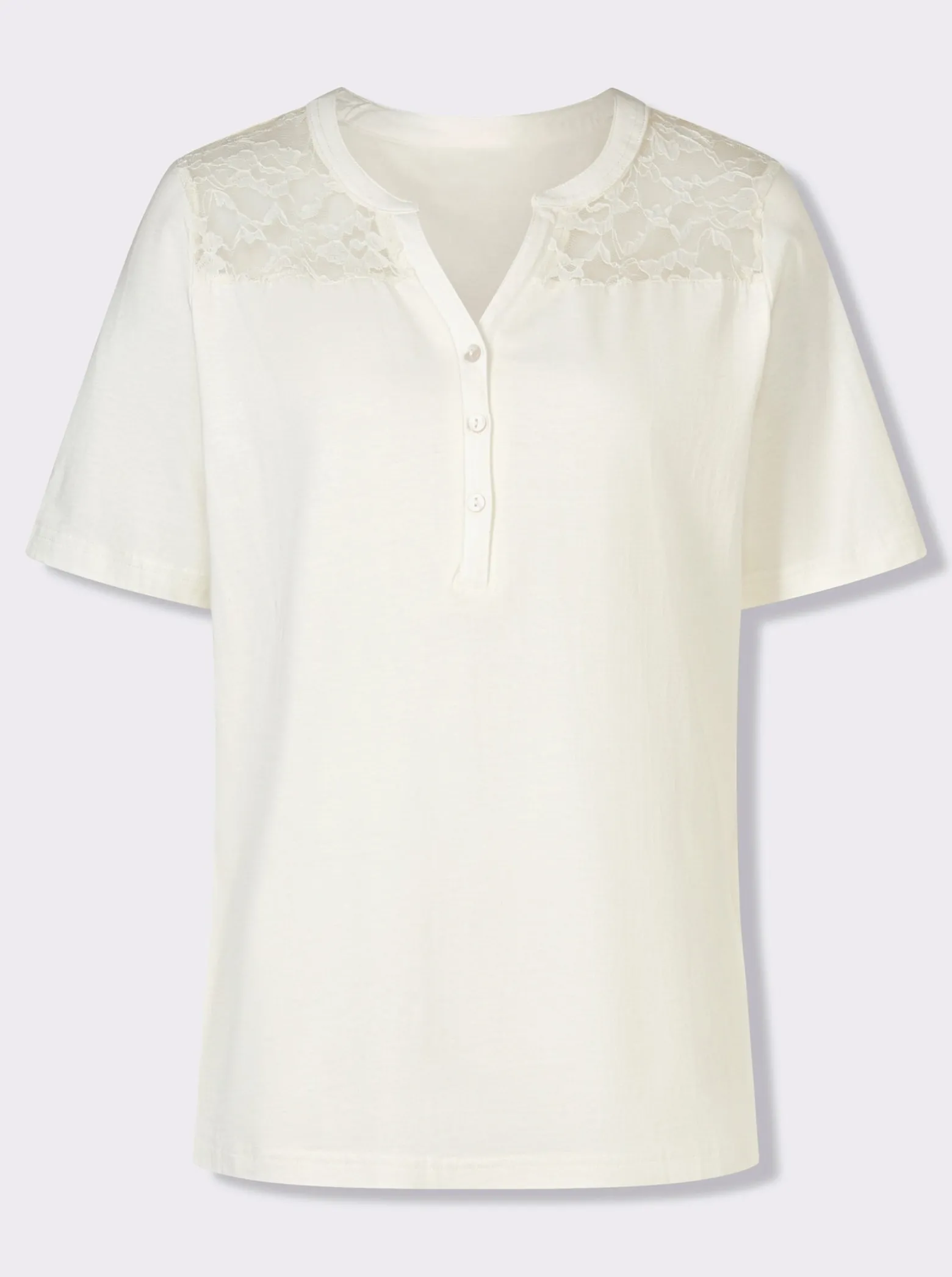 Kurzarmshirt mit Spitzen-Einsatz