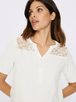 Kurzarmshirt mit Spitzen-Einsatz