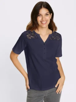 Kurzarmshirt mit Spitzen-Einsatz