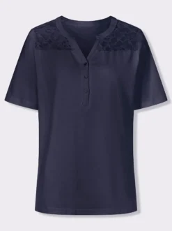 Kurzarmshirt mit Spitzen-Einsatz