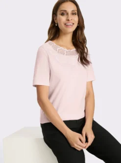 Kurzarmshirt mit Spitzeneinsatz