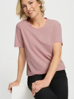 Kurzarmshirt mit Steinchen-Verzierung