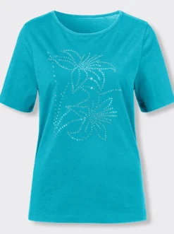 Kurzarmshirt mit Steinchen verziert