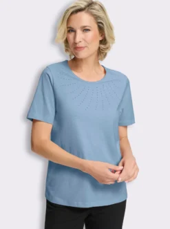Kurzarmshirt mit Steinchen-Verzierung