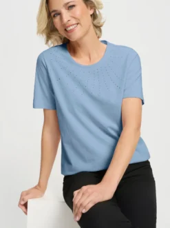 Kurzarmshirt mit Steinchen-Verzierung