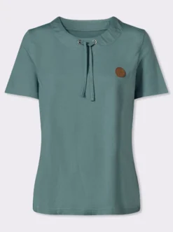 Kurzarmshirt mit Tunnelzug am Ausschnitt