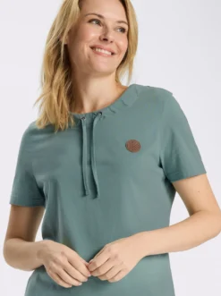Kurzarmshirt mit Tunnelzug am Ausschnitt