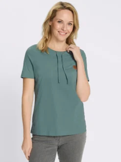 Kurzarmshirt mit Tunnelzug am Ausschnitt