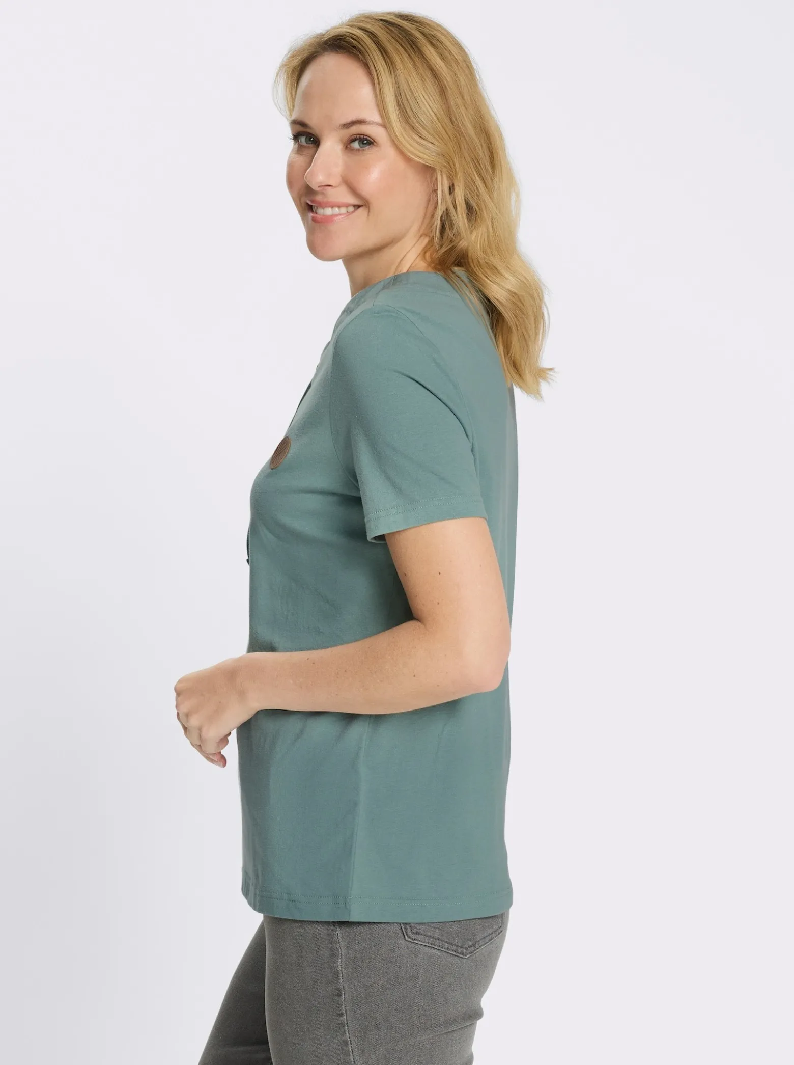 Kurzarmshirt mit Tunnelzug am Ausschnitt