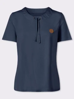 Kurzarmshirt mit Tunnelzug am Ausschnitt