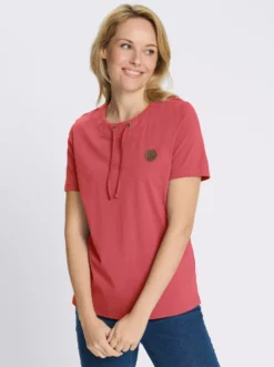 Kurzarmshirt mit Tunnelzug am Ausschnitt