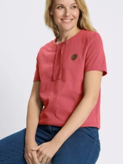 Kurzarmshirt mit Tunnelzug am Ausschnitt