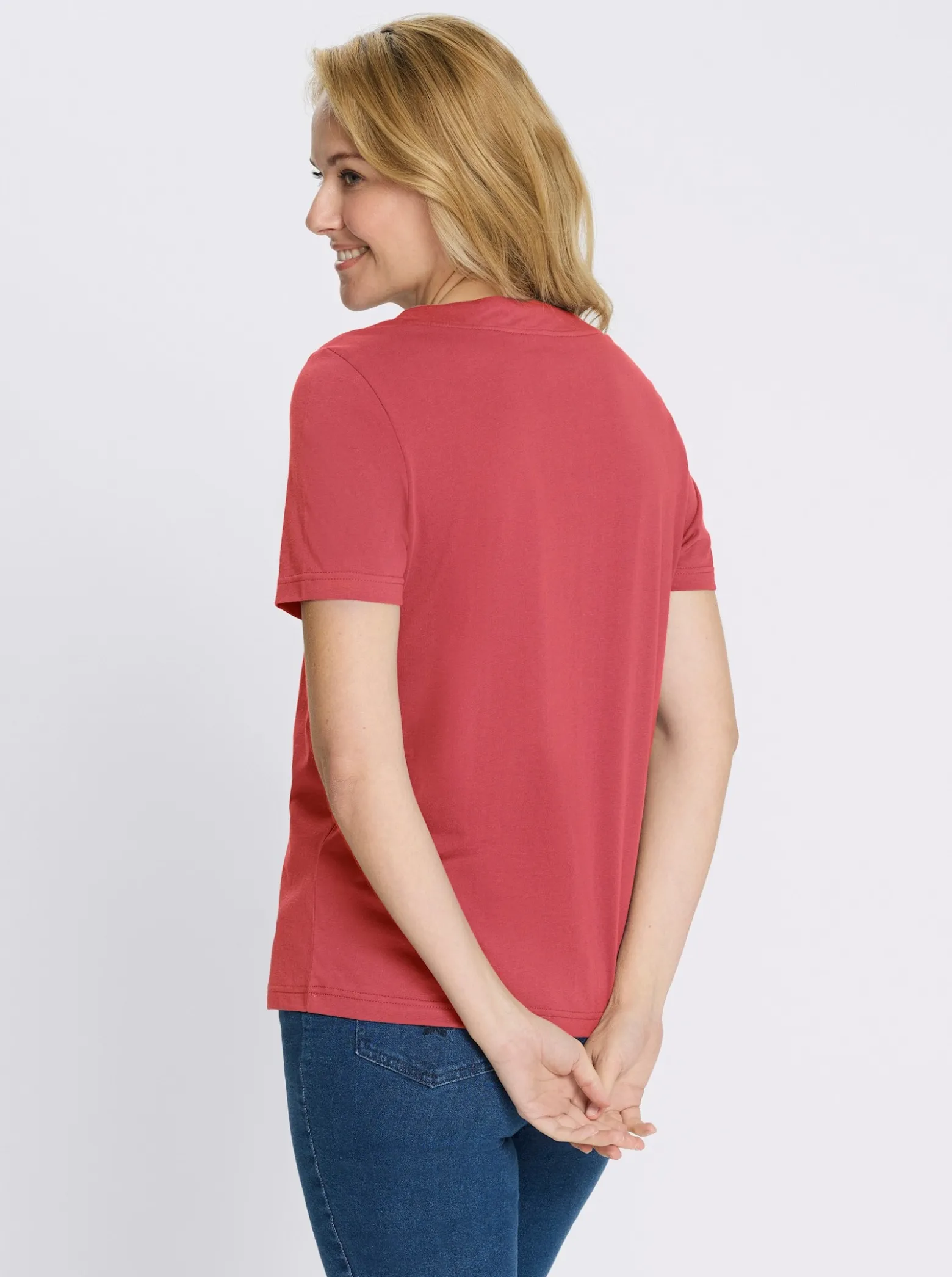 Kurzarmshirt mit Tunnelzug am Ausschnitt