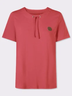 Kurzarmshirt mit Tunnelzug am Ausschnitt