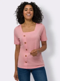 Kurzarmshirt mit Zierknopfleiste