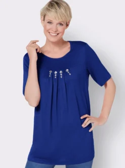 Kurzarmshirt mit Ziersteinchen, reine Viskose