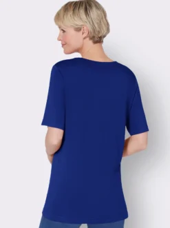 Kurzarmshirt mit Ziersteinchen, reine Viskose