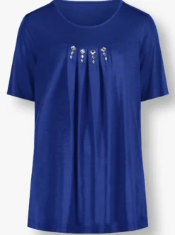 Kurzarmshirt mit Ziersteinchen, reine Viskose