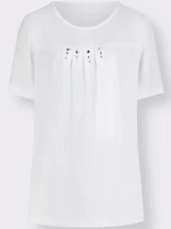 Kurzarmshirt mit Ziersteinchen, reine Viskose