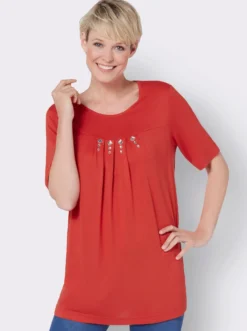 Kurzarmshirt mit Ziersteinchen, reine Viskose