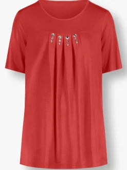 Kurzarmshirt mit Ziersteinchen, reine Viskose