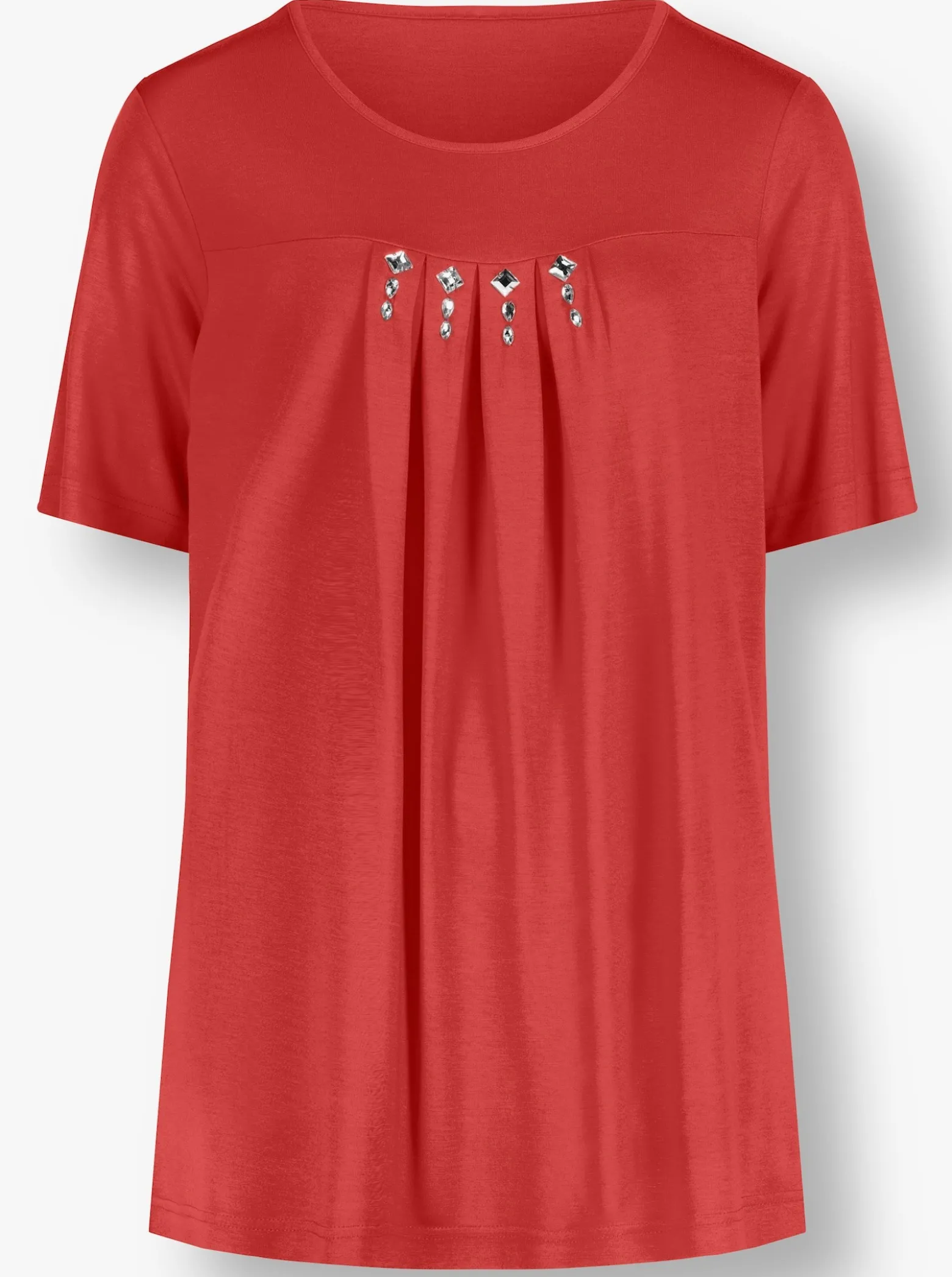 Kurzarmshirt mit Ziersteinchen, reine Viskose