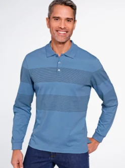 Langarm-Poloshirt aus Baumwolle, gestreift