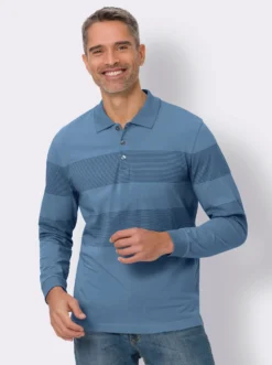 Langarm-Poloshirt aus Baumwolle, gestreift
