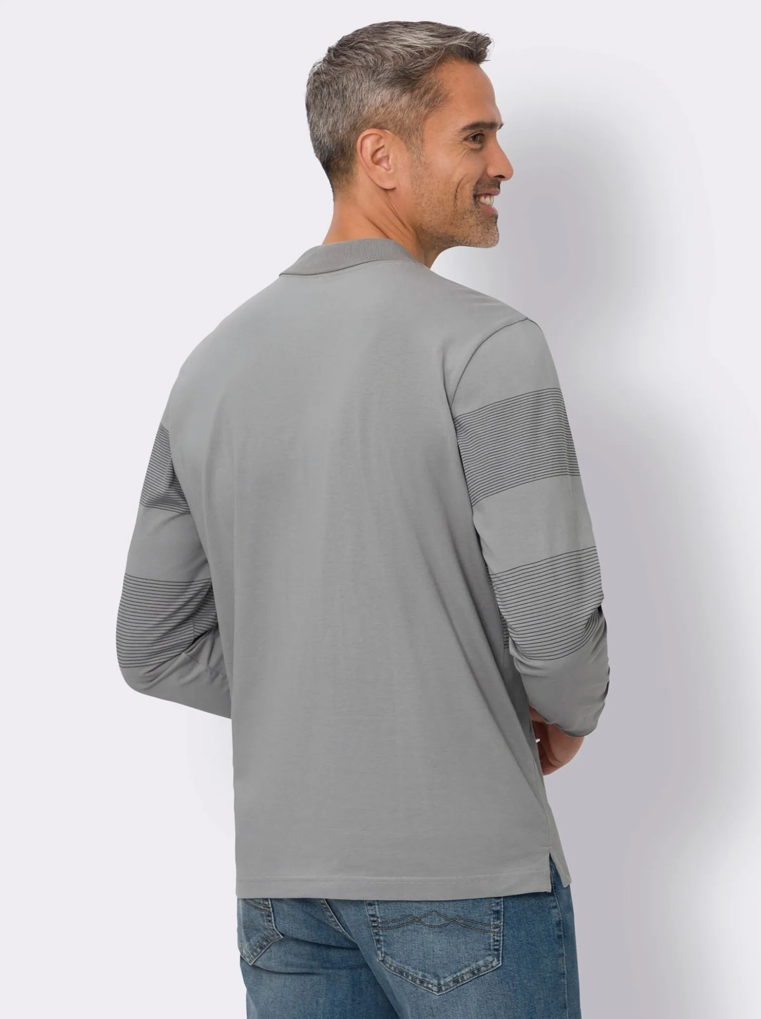 Langarm-Poloshirt aus Baumwolle, gestreift