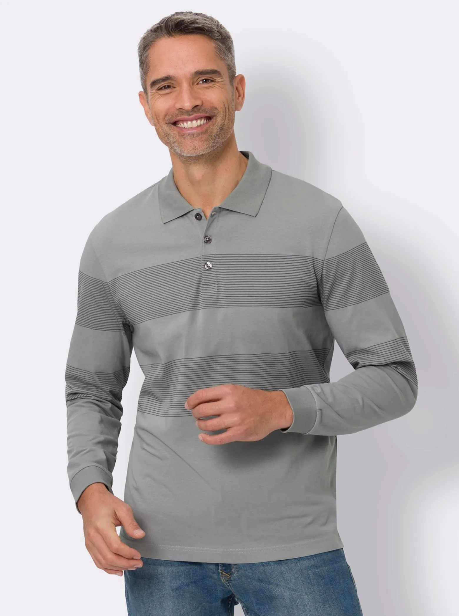 Langarm-Poloshirt aus Baumwolle, gestreift