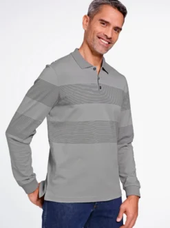 Langarm-Poloshirt aus Baumwolle, gestreift
