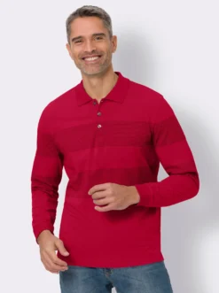 Langarm-Poloshirt aus Baumwolle, gestreift