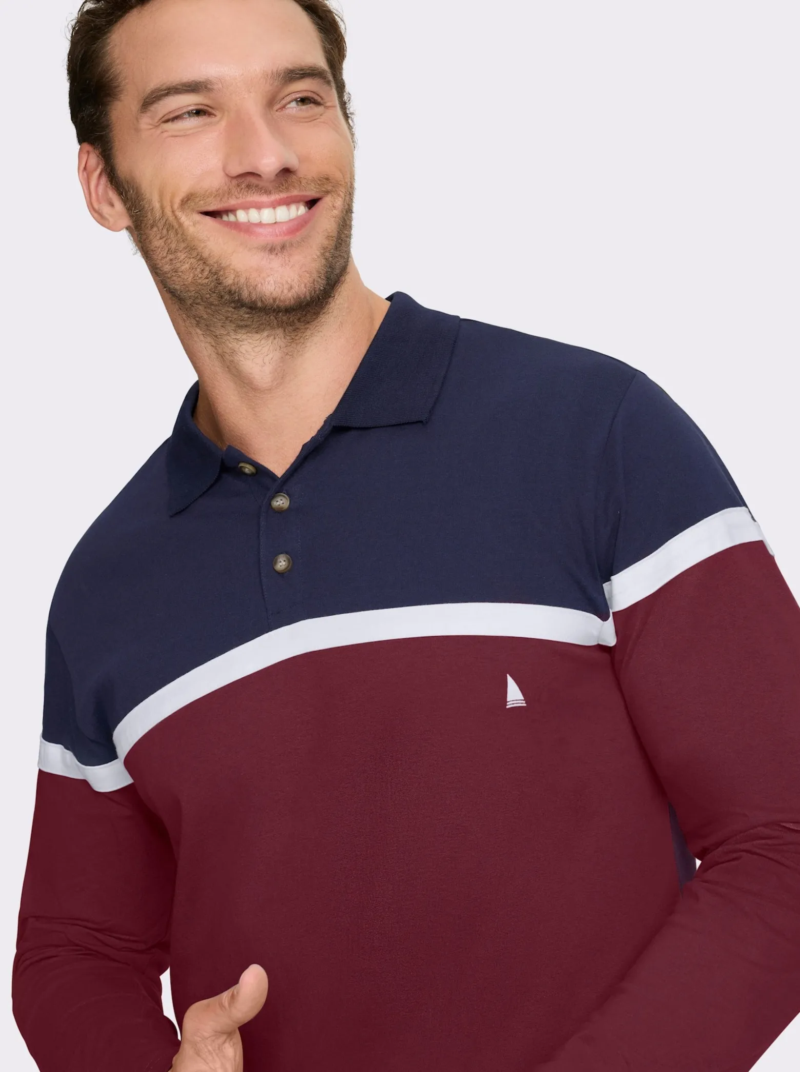 Langarm-Poloshirt im Colour Blocking-Dessin