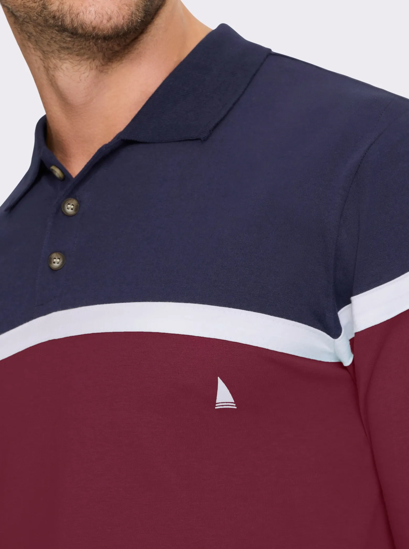 Langarm-Poloshirt im Colour Blocking-Dessin