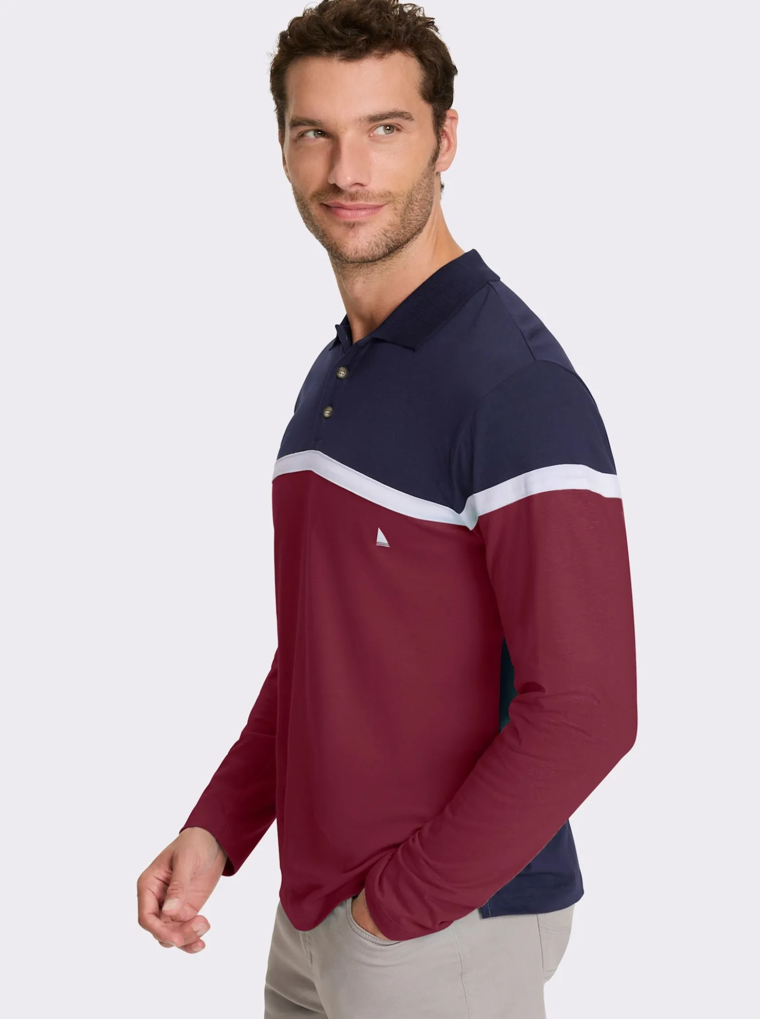 Langarm-Poloshirt im Colour Blocking-Dessin