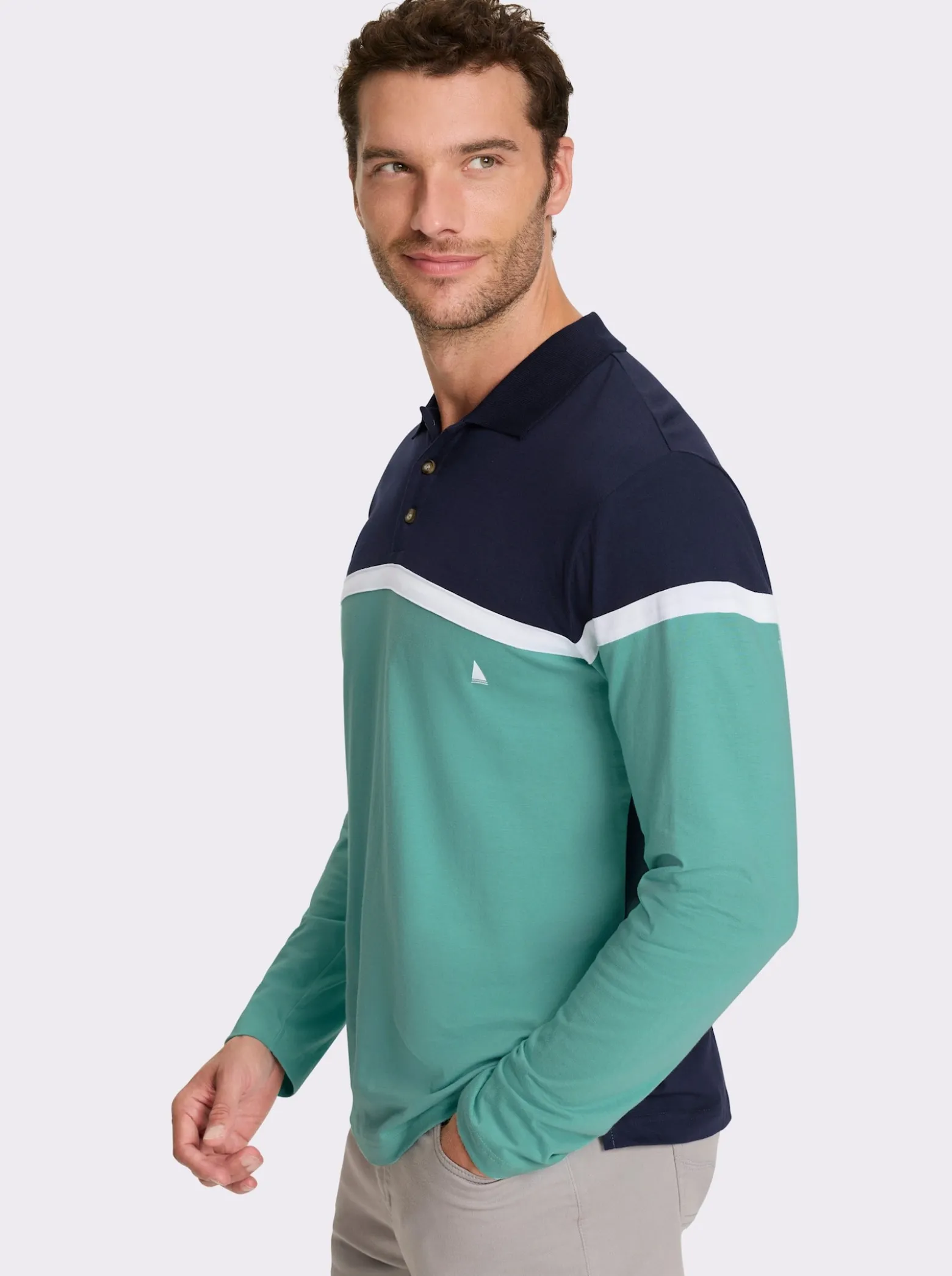 Langarm-Poloshirt im Colour Blocking-Dessin
