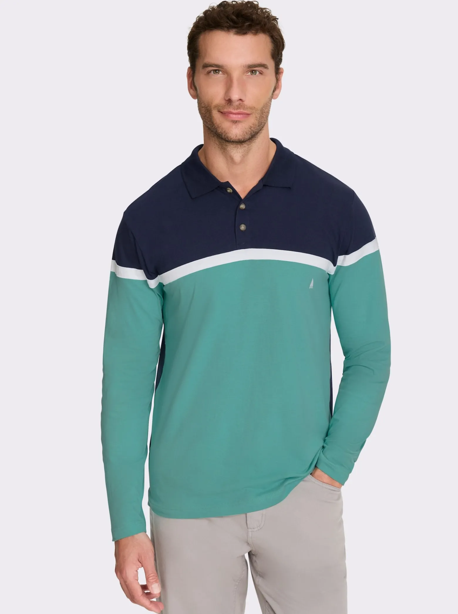 Langarm-Poloshirt im Colour Blocking-Dessin