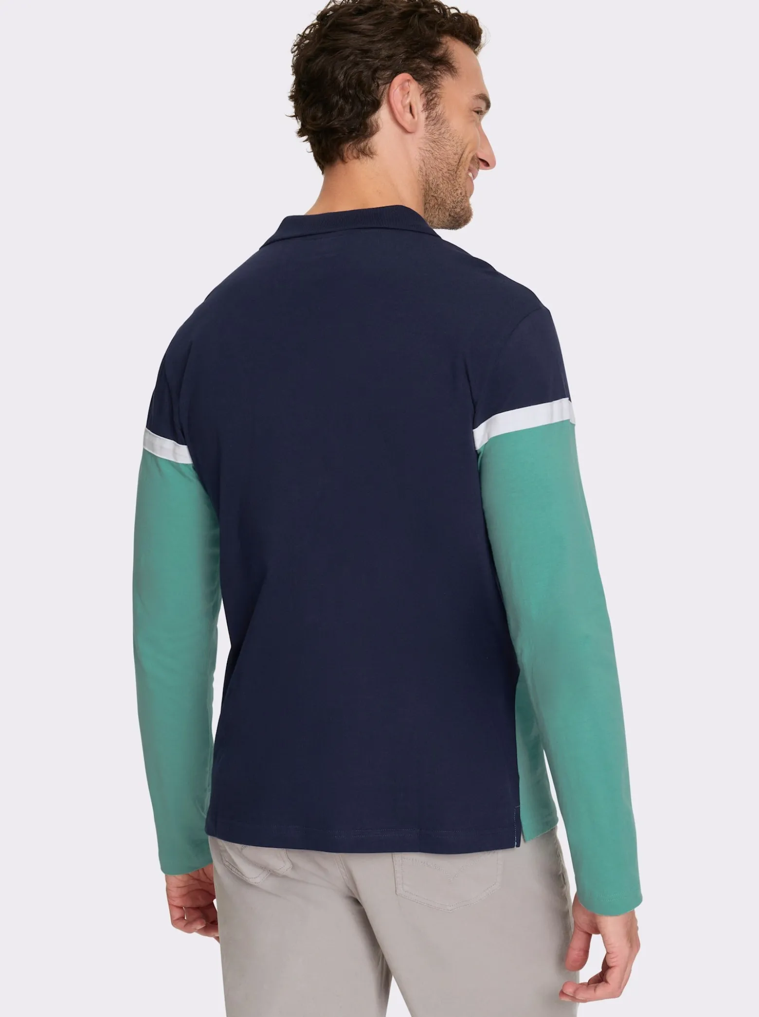 Langarm-Poloshirt im Colour Blocking-Dessin