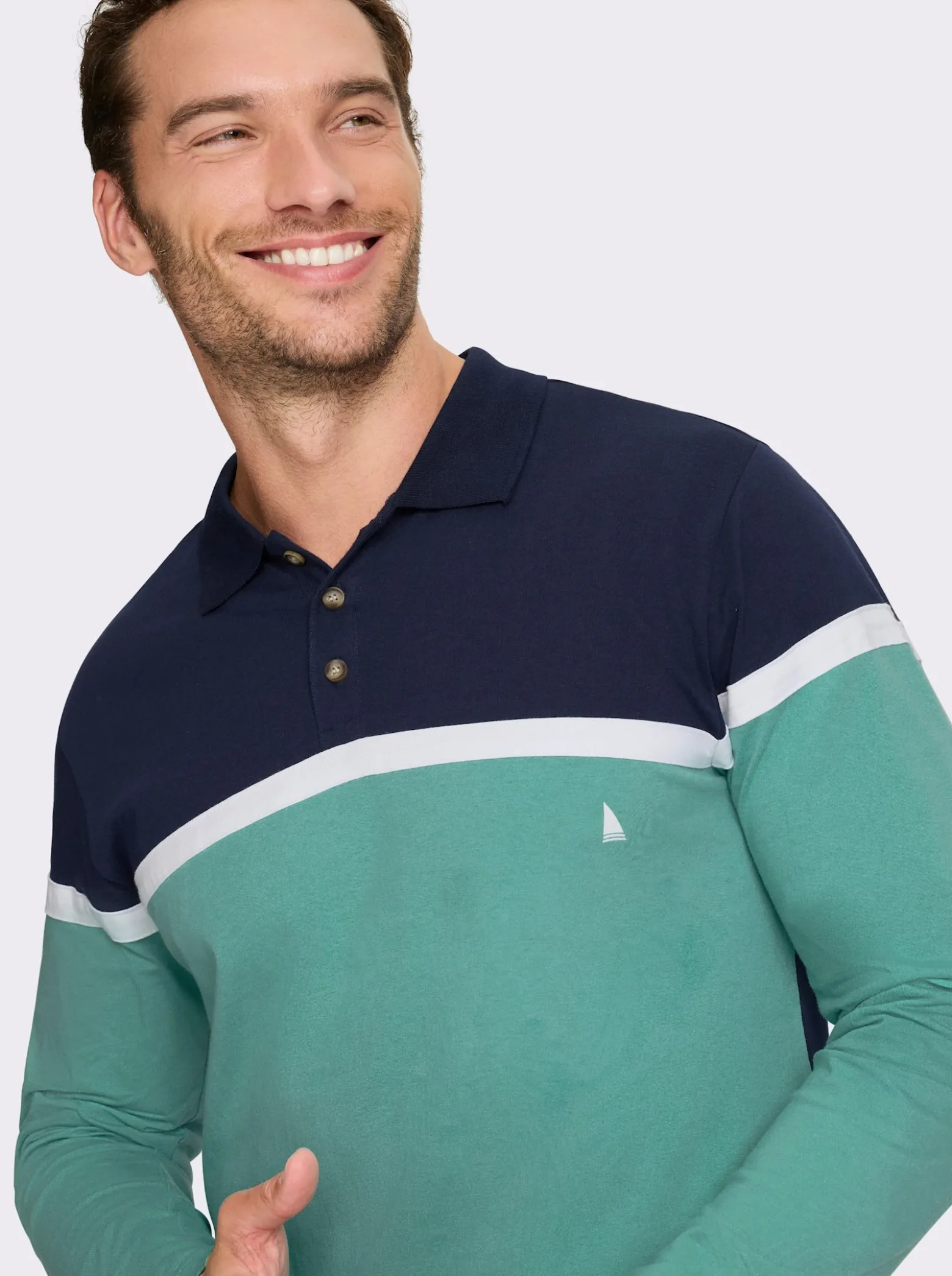 Langarm-Poloshirt im Colour Blocking-Dessin