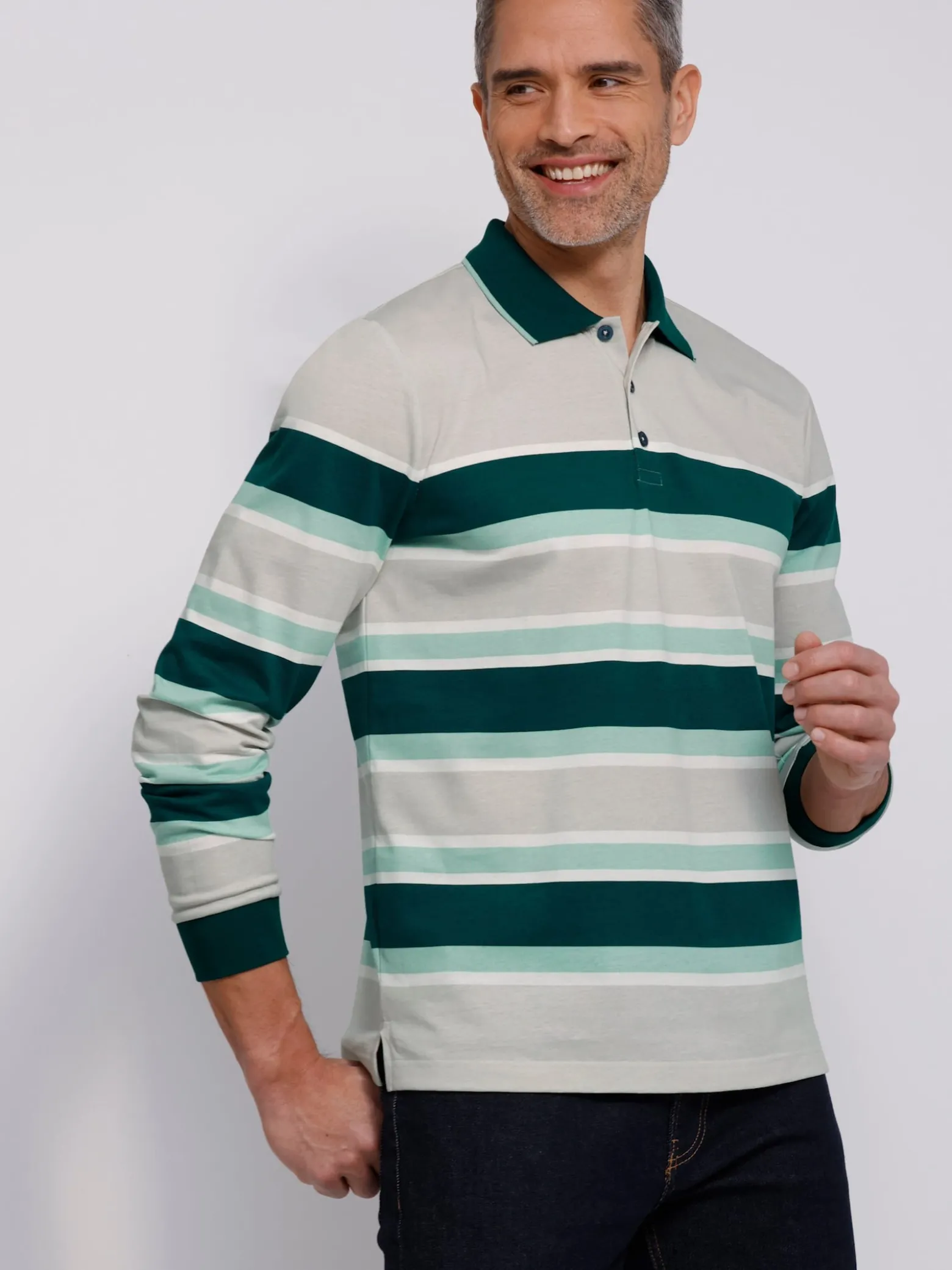 Langarm-Poloshirt im Ringel-Dessin